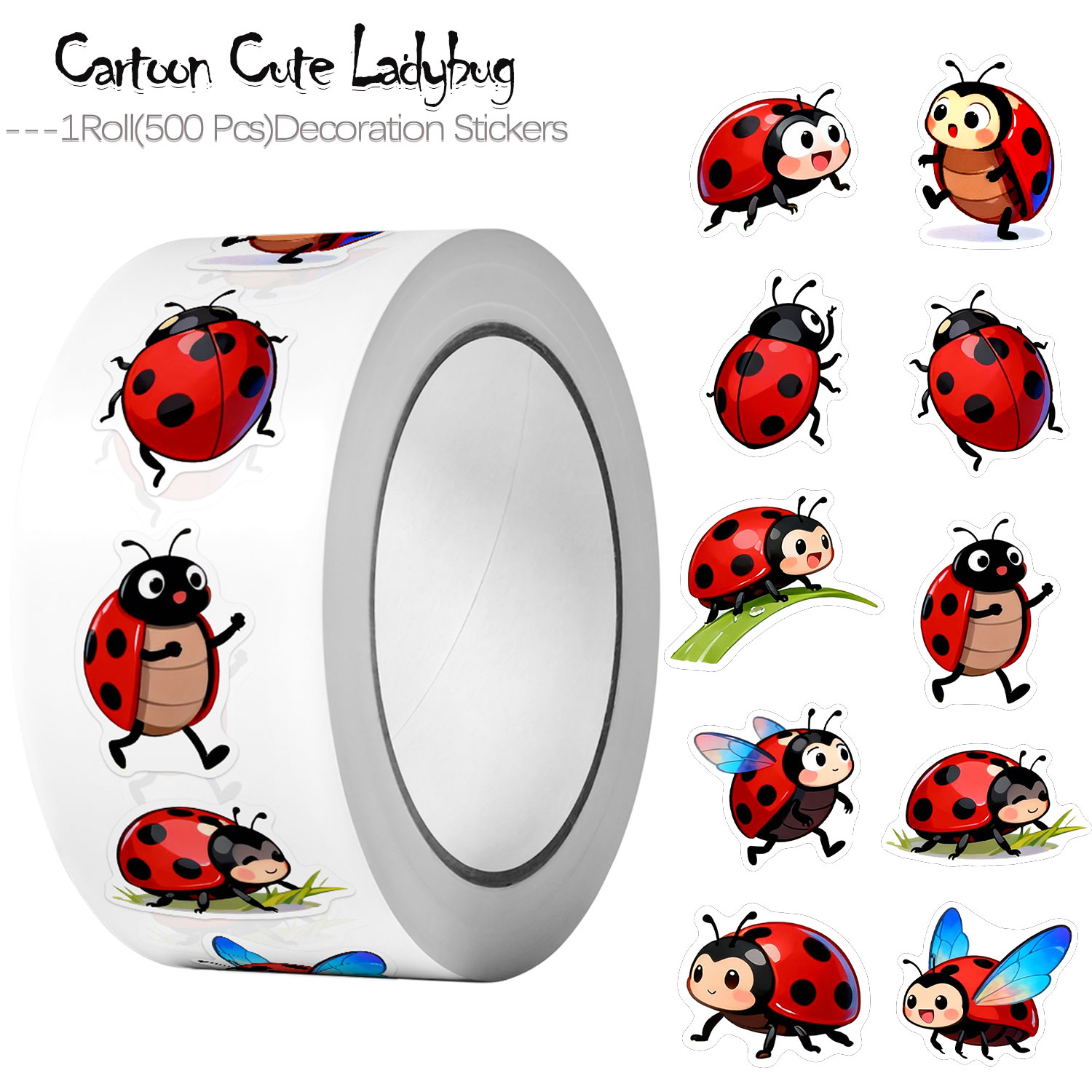 Art Craft Ladybug - 1 rotolo (500 pezzi) 10 adesivi